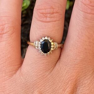 Genuine Sapphire & 1/4 CT. T.W. Diamond 10K Gold Ring